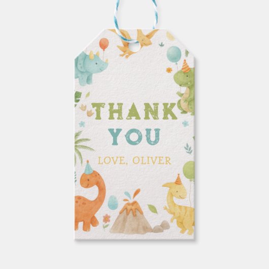 Gepersonaliseerde Waterverf Dinosaurus Gift Label Cadeaulabel (Voorkant)