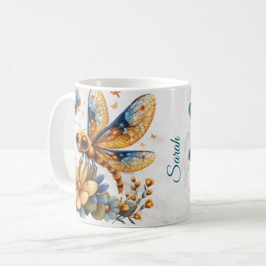 Gepersonaliseerde Waterverf Dragonfly Mok (Voorkant links)