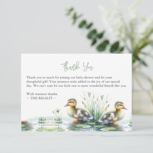 Gepersonaliseerde Waterverf Duck Dank u Bedankkaart (Staand voorkant)