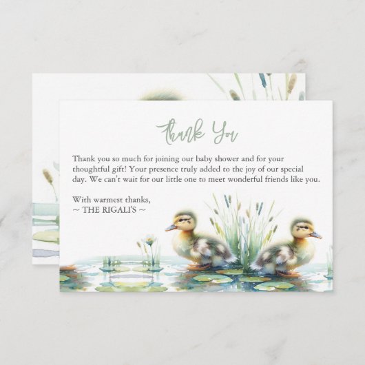 Gepersonaliseerde Waterverf Duck Dank u Bedankkaart (Voorkant / Achterkant)