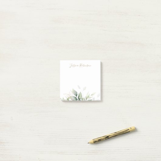 Gepersonaliseerde Waterverf Eucalyptus Greenery Post-it® Notes (Op bureau)