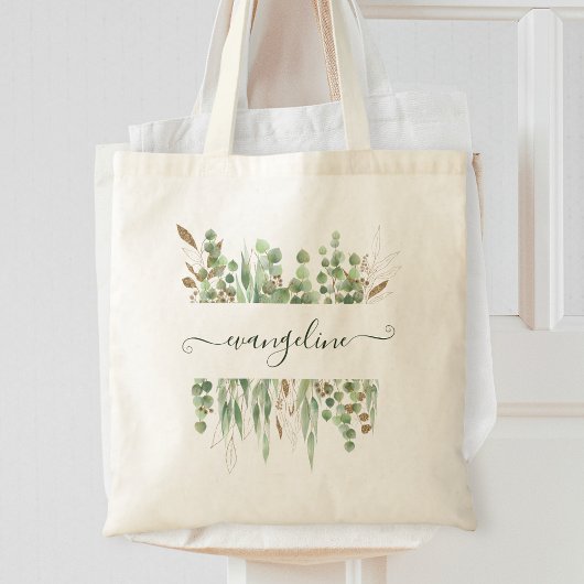 Gepersonaliseerde Waterverf Eucalyptus Greenery  Tote Bag