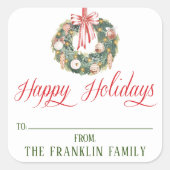Gepersonaliseerde Waterverf Feestelijk Kerstcadeau Vierkante Sticker (Voorkant)