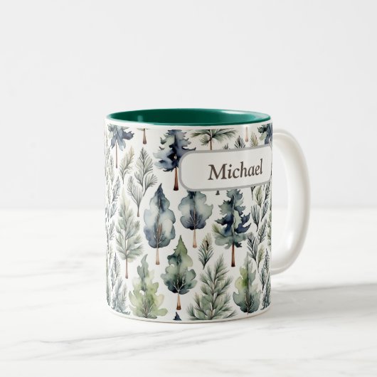 Gepersonaliseerde Waterverf Fir Tree Forest Mok (Voorkant rechts)
