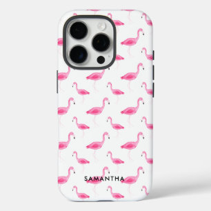 Gepersonaliseerde Waterverf Flamingo iPhone 16 Pro Hoesje