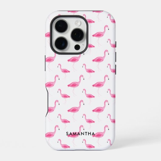 Gepersonaliseerde Waterverf Flamingo iPhone Hoesje (Achterkant)