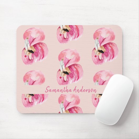 Gepersonaliseerde Waterverf Flamingo Muismat (Met muis)
