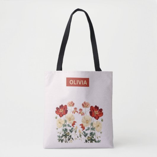 Gepersonaliseerde Waterverf Floral Canvas Tas (Voorkant)