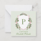 Gepersonaliseerde Waterverf Floral Crest Initiaal  Notitiekaartje (Voorkant)