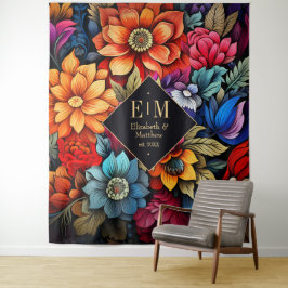 Gepersonaliseerde Waterverf Floral Fiesta bruiloft Wandkleed