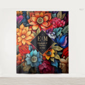 Gepersonaliseerde Waterverf Floral Fiesta bruiloft Wandkleed (Voorkant)