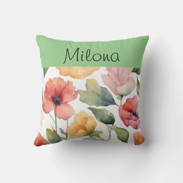 Gepersonaliseerde Waterverf Floral Sierkussen (Achterkant)