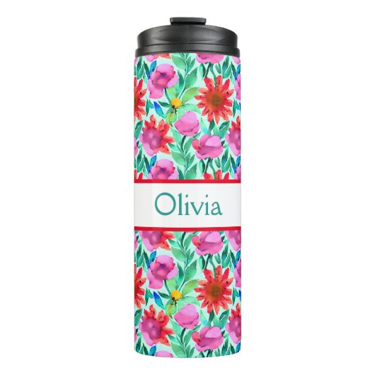 Gepersonaliseerde  Waterverf Floral Thermosbeker (Voorkant)