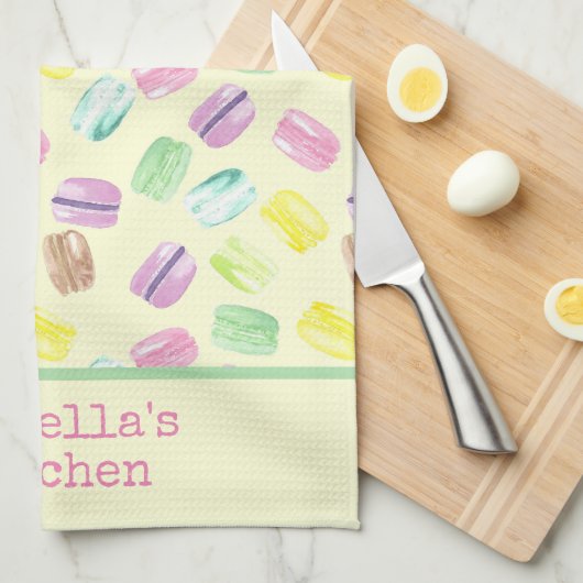 Gepersonaliseerde Waterverf Franse Macarons |Macar Theedoek (Quarter Fold)
