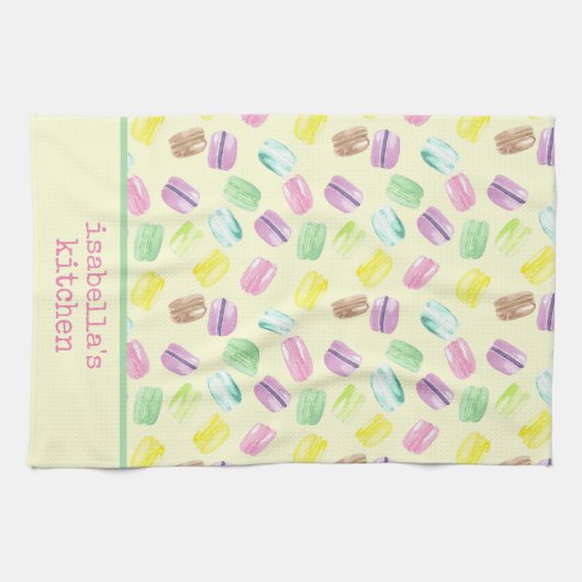Gepersonaliseerde Waterverf Franse Macarons |Macar Theedoek (Horizontaal)