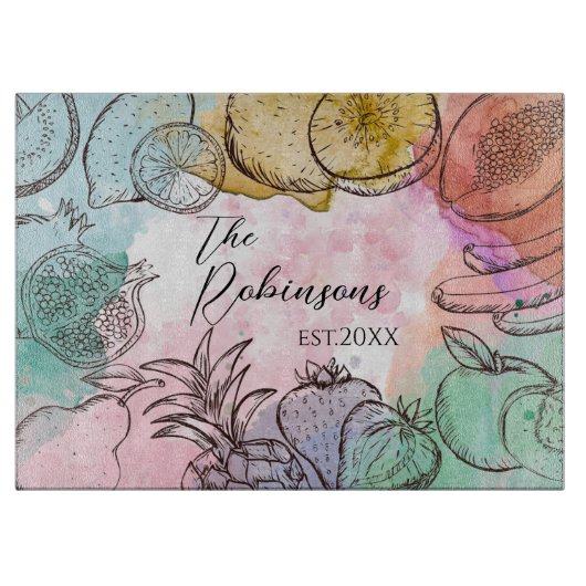 Gepersonaliseerde Waterverf fruit Snijplank (Voorkant)