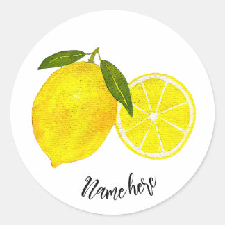 Gepersonaliseerde Waterverf gele citroenen Ronde Sticker