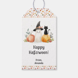 Gepersonaliseerde Waterverf Ghost Black Cat Hallow Cadeaulabel