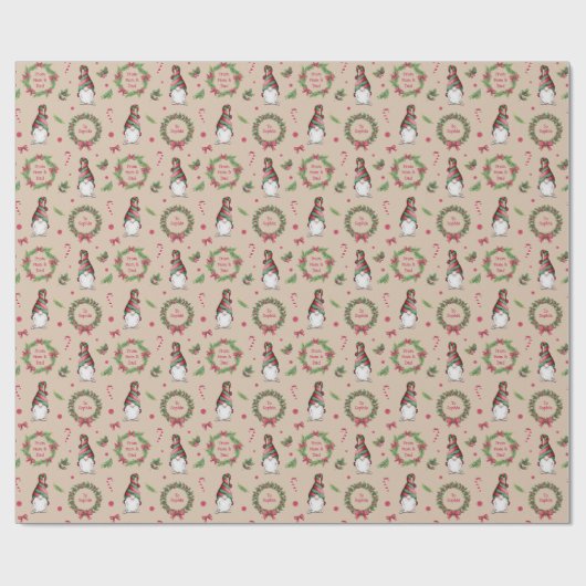 Gepersonaliseerde Waterverf Gnome Christmas Cadeaupapier (Vlak)