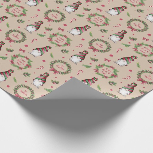 Gepersonaliseerde Waterverf Gnome Christmas Cadeaupapier (Hoek)