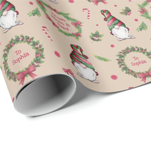 Gepersonaliseerde Waterverf Gnome Christmas Cadeaupapier (Rol Hoek)