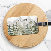 Gepersonaliseerde Waterverf Green Pine Forest Moun Bagagelabel