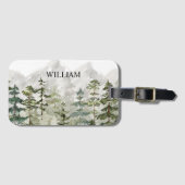 Gepersonaliseerde Waterverf Green Pine Forest Moun Bagagelabel (Voorkant (horizontaal))