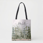 Gepersonaliseerde Waterverf Green Pine Forest Moun Tote Bag (Voorkant)