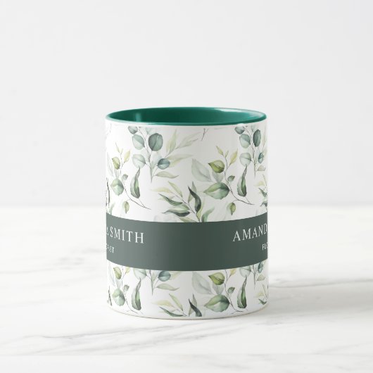 Gepersonaliseerde Waterverf Greenery Elegant Flori Mok (Midden)