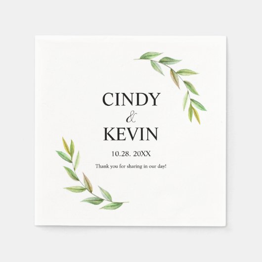 Gepersonaliseerde Waterverf Greenery verlaat bruil Servet (Voorkant)
