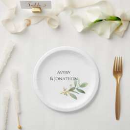 Gepersonaliseerde waterverf groen en faux goud papieren bordje