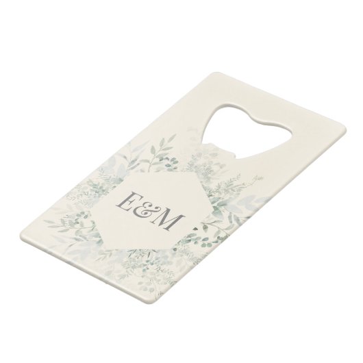 Gepersonaliseerde Waterverf Groen Huwelijksgunst Creditkaart Flessenopener (Voorkant Gekanteld)