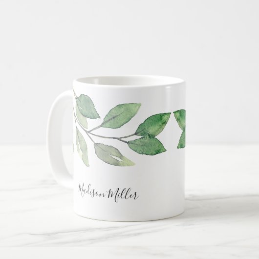 Gepersonaliseerde Waterverf groen Koffiemok (Voorkant links)