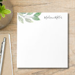 Gepersonaliseerde Waterverf groen Notitieblok<br><div class="desc">Dit botanische notitieblok is versierd met waterverf groen en stijlvolle script typografie. Gemakkelijk aan te passen. Originele Waterverf © Michele Davies.</div>