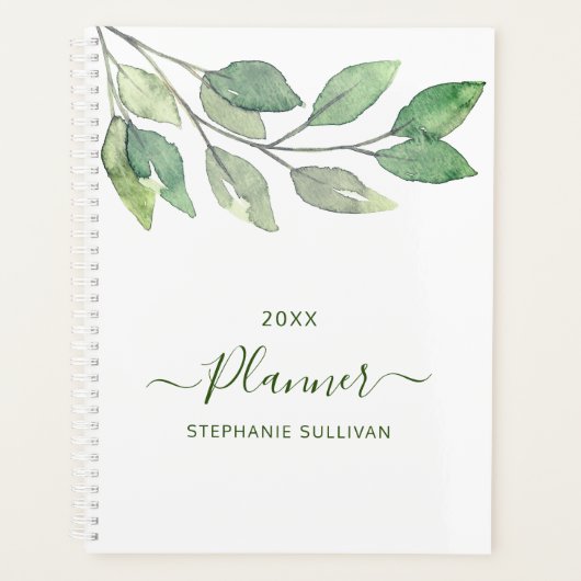 Gepersonaliseerde Waterverf groen Planner (Voorkant)