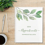 Gepersonaliseerde Waterverf groene afspraken Planner<br><div class="desc">Deze botanische afspraak planner is ingericht met eenvoudige waterverf groen. Gemakkelijk aan te passen met jouw naam en jaar. Originele Waterverf © Michele Davies.</div>