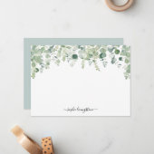 Gepersonaliseerde Waterverf Groene Eucalyptus Leav Notitiekaartje (Voorkant / Achterkant in situ)