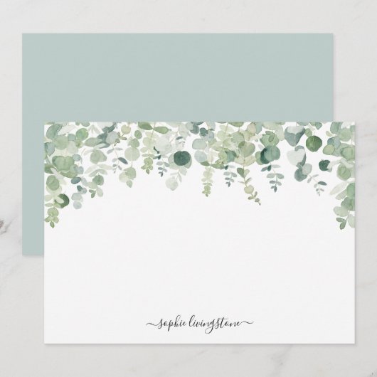 Gepersonaliseerde Waterverf Groene Eucalyptus Leav Notitiekaartje (Voorkant / Achterkant)