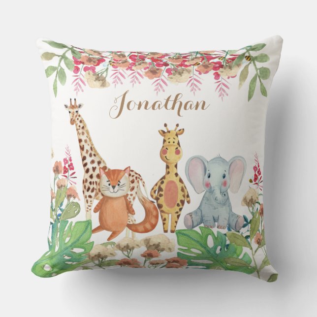 Gepersonaliseerde waterverf groenery baby kussen (Voorkant)