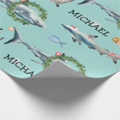 Gepersonaliseerde Waterverf Grote Witte Haai Cadeaupapier (Hoek)