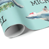 Gepersonaliseerde Waterverf Grote Witte Haai Cadeaupapier (Rol Hoek)