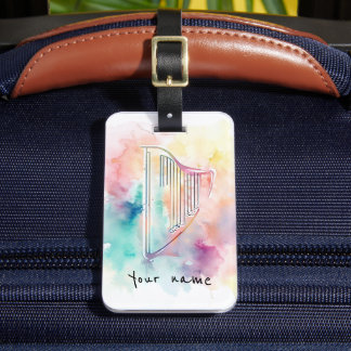 Gepersonaliseerde Waterverf Harp Bagagelabel