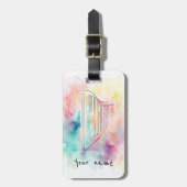 Gepersonaliseerde Waterverf Harp Bagagelabel (Voorkant verticaal)