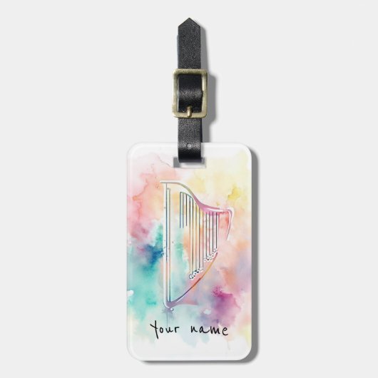 Gepersonaliseerde Waterverf Harp Bagagelabel (Voorkant verticaal)