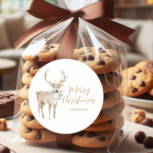 Gepersonaliseerde Waterverf Herten Kerst Ronde Sticker