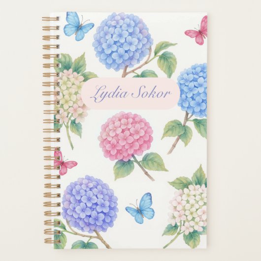 Gepersonaliseerde Waterverf Hydrangea Bloemenplann Planner (Voorkant)