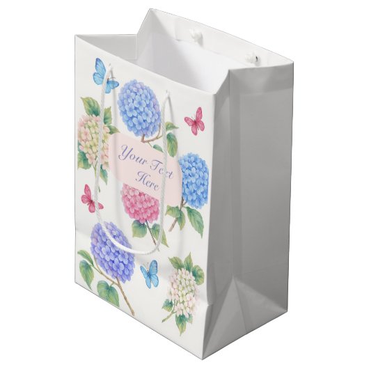 Gepersonaliseerde Waterverf Hydrangea Gift Bag Medium Cadeauzakje (Voorkant Gekanteld)