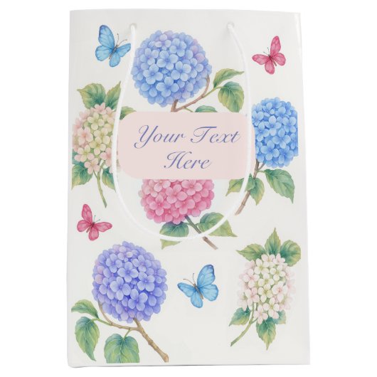 Gepersonaliseerde Waterverf Hydrangea Gift Bag Medium Cadeauzakje (Voorkant)