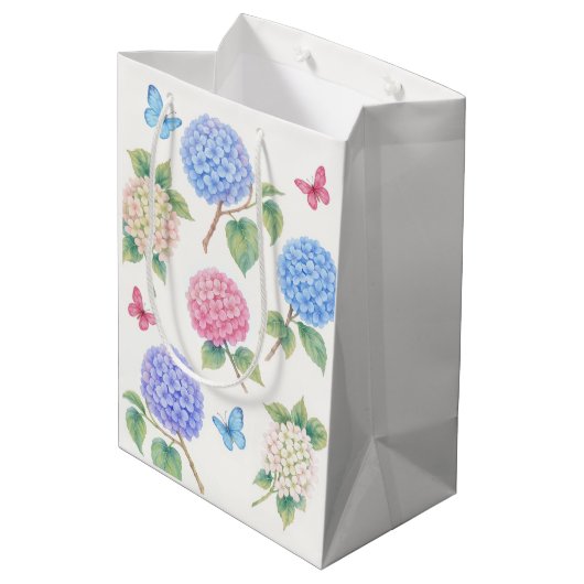 Gepersonaliseerde Waterverf Hydrangea Gift Bag Medium Cadeauzakje (Achterkant Gekanteld)