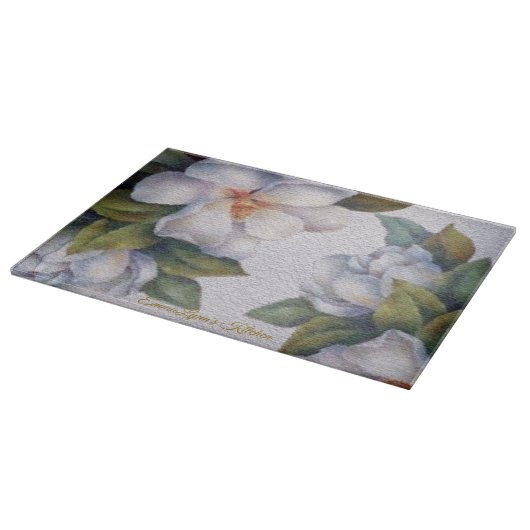 Gepersonaliseerde Waterverf Ivoor Magnolia Blooms Snijplank (Hoek)